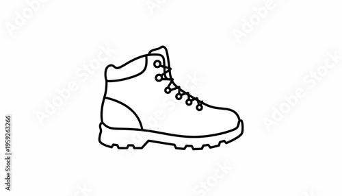 Hiking Boot Icon: Outline Drawing of a Sturdy Outdoor Footwear Shoe