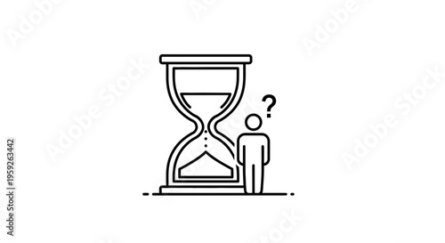 Hourglass and Question Mark Icon: Time Management, Deadline, Uncertainty, and Decision Concept