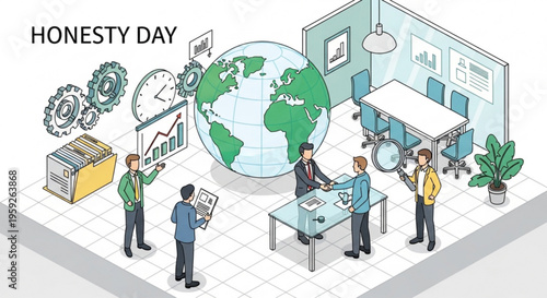 Business people celebrate honesty day with transparent global communication and teamwork