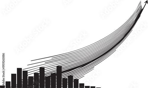 Exponential growth business graph with rising arrow, financial success bar chart vector, upward trend data visualization for corporate reports