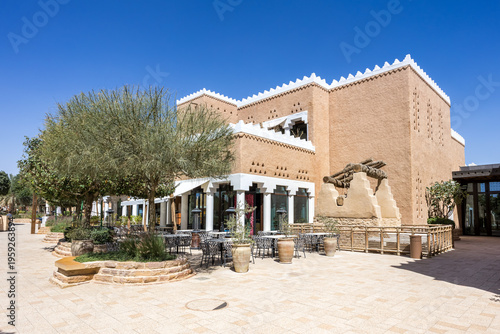 Riyadh restaurants at Al Bujairi terrace in the historic district of At-Turaif UNESCO World Heritage site in Riyadh, Saudi Arabia