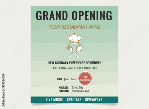 Restaurant Grand Opening Event with Live Music and Food Specials Downtown