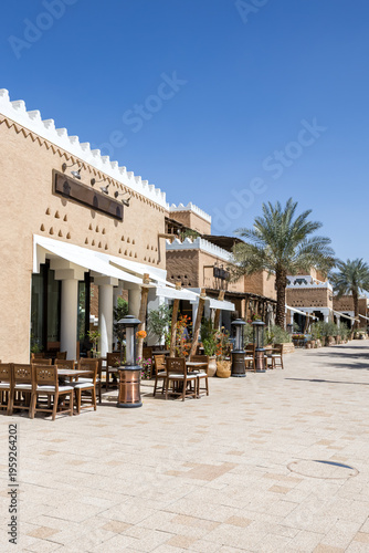 Riyadh restaurants at Al Bujairi terrace in the historic district of At-Turaif UNESCO World Heritage site in Riyadh, Saudi Arabia