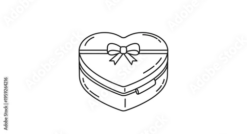 Heart Shaped Gift Box with Ribbon Bow, Outline Icon, Love Symbol, Valentine's Day Present