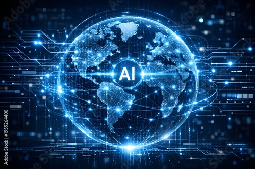 Global Digital Network Sphere with Artificial Intelligence Connections, Big Data Technology Concept