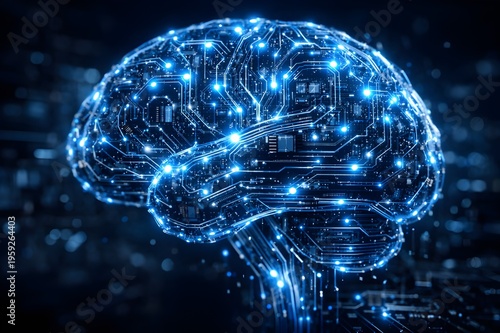 Futuristic Artificial Intelligence Brain with Neural Network Connections, Digital AI Technology Concept