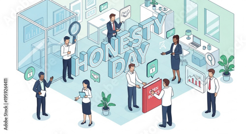 Business people in office setting celebrating honesty day with integrity and transparency