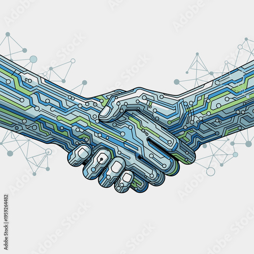 Robotic hands shaking in agreement.