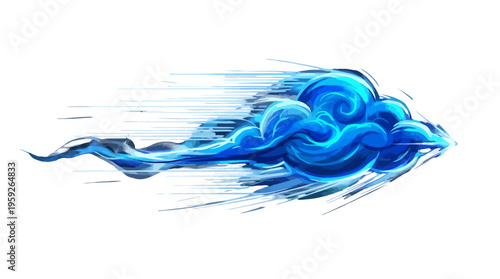 Speeding Blue Cloud Illustration Depicting Dynamic Weather Movement
