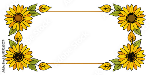 Yellow sunflower floral decorative frame border, vector
