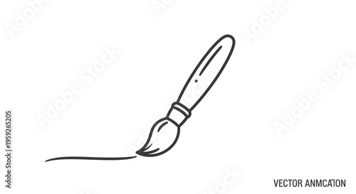 Hand-drawn paintbrush making a line on a white background, simple art and creativity concept.