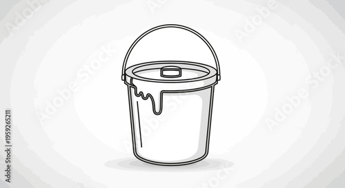 Hand-drawn paint bucket with dripping paint, sketch style, isolated on white background