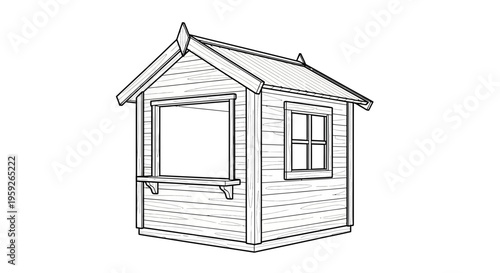 Hand-drawn sketch of a charming wooden kiosk with a serving window and roof