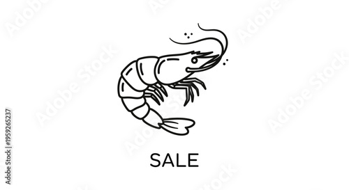 Hand-drawn Shrimp Illustration with 'SALE' text - Seafood Promotion Graphic