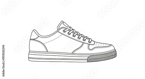 Hand-drawn sketch of a classic low-top sneaker, isolated on white background, minimalist design.
