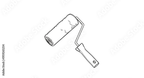 Hand-drawn sketch of a paint roller, isolated on white background, DIY tool illustration