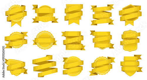 Collection of Golden Ribbons and Banners for Design and Decoration