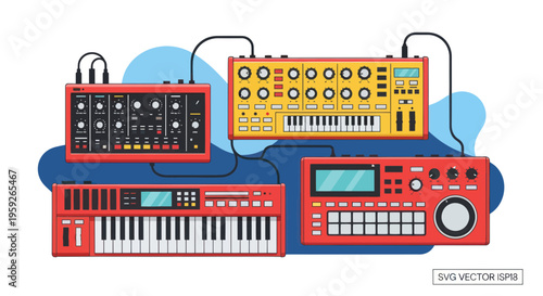 Electronic Music Synthesizers and Drum Machine Setup