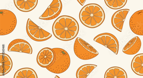 Fresh Orange Slices and Whole Fruits Pattern - Citrus Background
