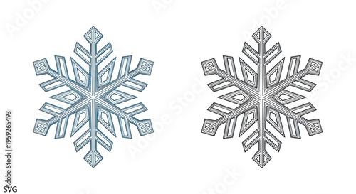 Geometric Snowflake Icons: Blue and Gray Line Art, Winter Symbol