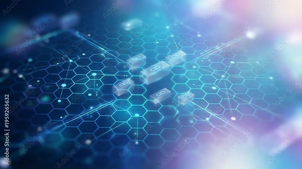 Obraz premium Abstract Blue Hexagon Node Blockchain Technology Background