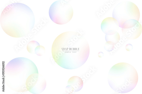パステルカラーの幻想的なシャボン玉イラスト素材セット