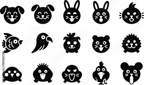 Pets Silhouette Icon Collection Set