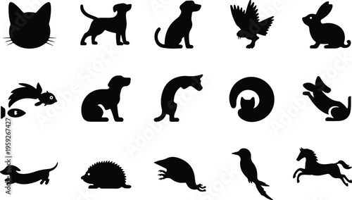 Pets Silhouette Icon Collection Set
