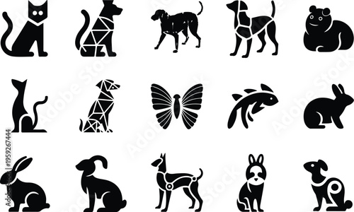Pets Silhouette Icon Collection Set