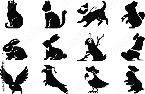 Pets Silhouette Icon Collection Set