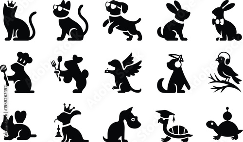 Pets Silhouette Icon Collection Set