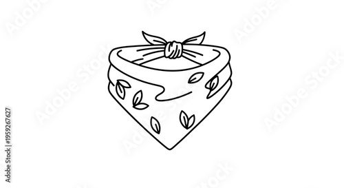 Hand-drawn bandana with leaf pattern, tied knot, isolated on white background