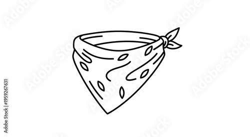 Hand-drawn bandana, cowboy accessory, western style, simple line art, isolated on white background