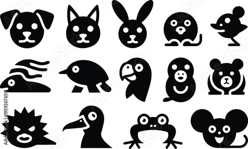 Pets Silhouette Icon Collection Set