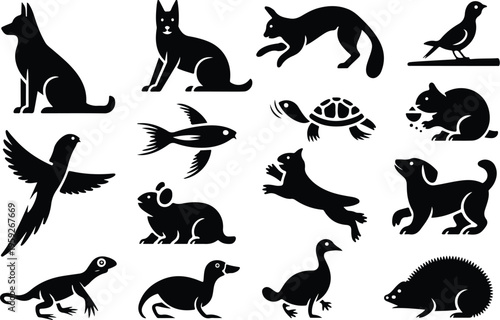 Pets Silhouette Icon Collection Set