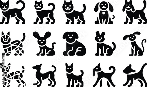 Pets Silhouette Icon Collection Set