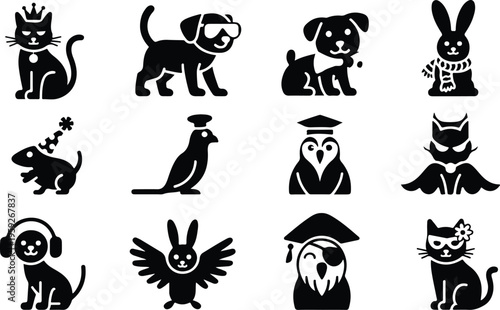 Pets Silhouette Icon Collection Set
