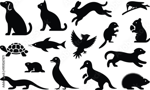 Pets Silhouette Icon Collection Set