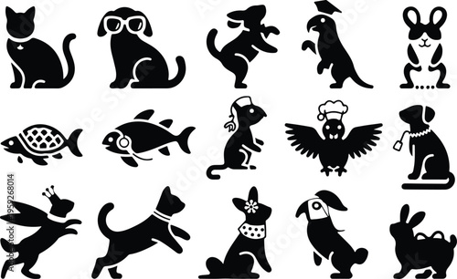 Pets Silhouette Icon Collection Set