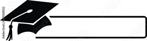 Graduate cap icon, isolated black vector illustration of college high school or university degree ceremony hat with line stroke border for educational student and graduation design.