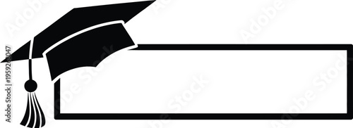 Graduate cap icon, minimalist black line vector of academic cap for college high school or university graduation ceremony with blank frame and educational symbol.