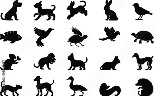 Pets Silhouette Icon Collection Set