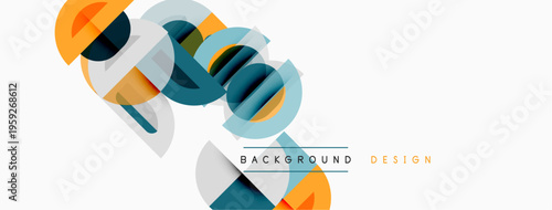 Abstract geometric shapes overlap, creating modern design. Soft colors blend with white space. Minimalist aesthetic, clean lines present.