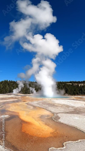 A geothermal geyser erupting in a national park