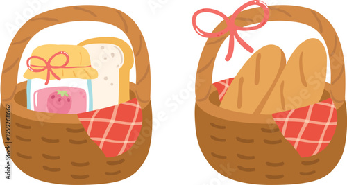 Illustration isolated of Picnic Basket with Jam and Bread