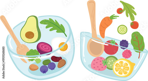 Fresh Ingredients for Healthy Salad Isolated Illustration