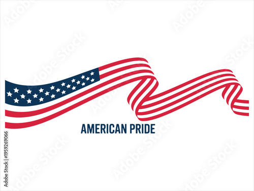 Red, white, and blue waving ribbons, American flag pride vector, USA patriotic wave banner illustration