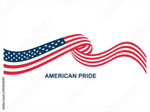 Red, white, and blue waving ribbons, American flag pride vector, USA patriotic wave banner illustration