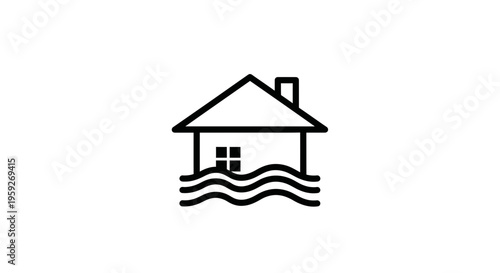 Flood Damaged House Icon Symbol