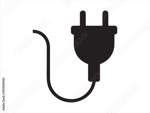 Minimal electric plug icon silhouette, Black silhouette of a plug vector electric cable energy icon illustration